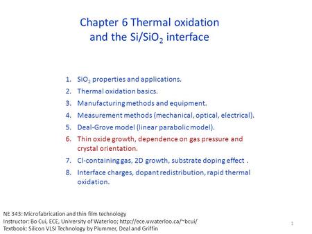 Chapter 6 Thermal oxidation and the Si/SiO2 interface