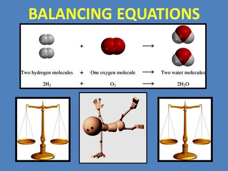 You Should Be Able To… 1. Define and explain the law of conservation of mass 2. Write and balance chemical equations from formula, word equations, or.