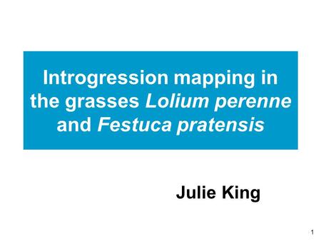 1 Introgression mapping in the grasses Lolium perenne and Festuca pratensis Julie King.