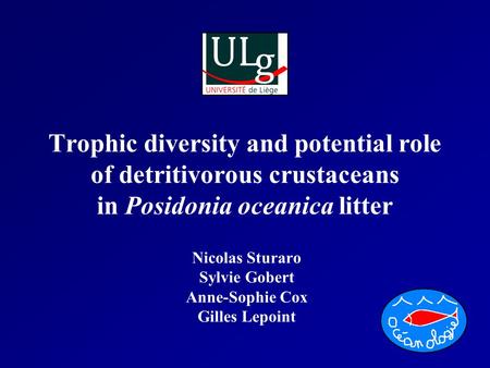 Trophic diversity and potential role of detritivorous crustaceans in Posidonia oceanica litter Nicolas Sturaro Sylvie Gobert Anne-Sophie Cox Gilles Lepoint.