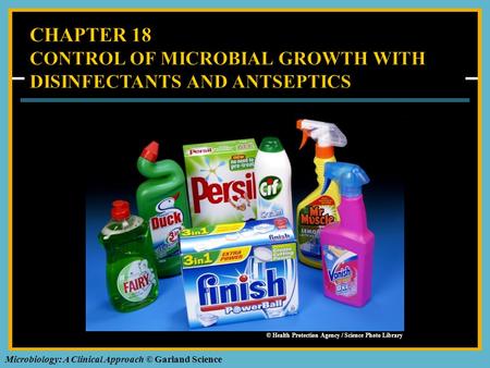 CHAPTER 18 CONTROL OF MICROBIAL GROWTH WITH DISINFECTANTS AND ANTSEPTICS © Health Protection Agency / Science Photo Library.