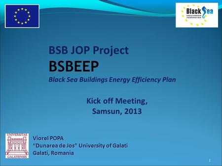 BSB JOP Project BSBEEP Black Sea Buildings Energy Efficiency Plan Kick off Meeting, Samsun, 2013 Viorel POPA “Dunarea de Jos” University of Galati Galati,