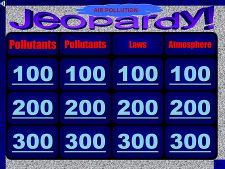 300 200 100 PollutantsPollutants 300 200 100 Laws 300 200 100 Atmosphere AIR POLLUTION.