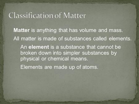 Classification of Matter