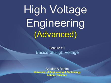 High Voltage Engineering (Advanced)