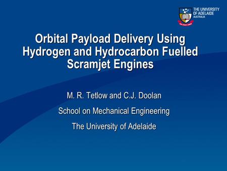 M. R. Tetlow and C.J. Doolan School on Mechanical Engineering