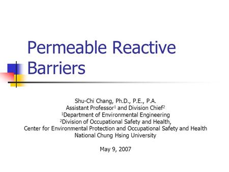 Permeable Reactive Barriers