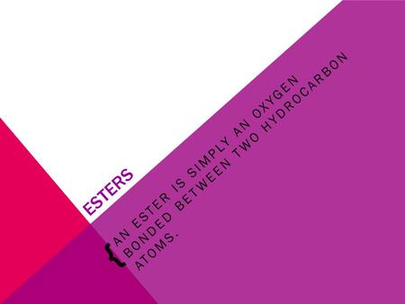 AN ester is simply an oxygen bonded between two hydrocarbon atoms.