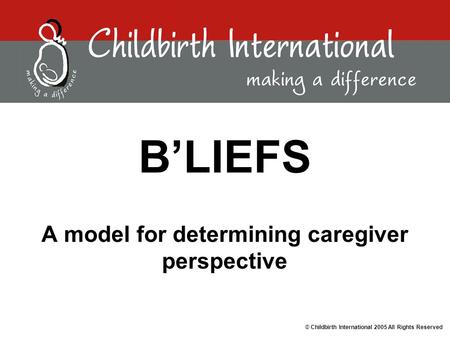 B’LIEFS A model for determining caregiver perspective © Childbirth International 2005 All Rights Reserved.