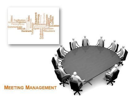 M EETING M ANAGEMENT Learn and demonstrate the ability to plan, prepare, conduct and follow up on meetings. 2 M EETING M ANAGEMENT L EARNING O BJECTIVES.