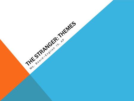 THE STRANGER: THEMES Ms. Beard—English IV, AP. THE IRRATIONALITY OF THE UNIVERSE Though a work of fiction, the novel contains Camus’s philosophical notion.