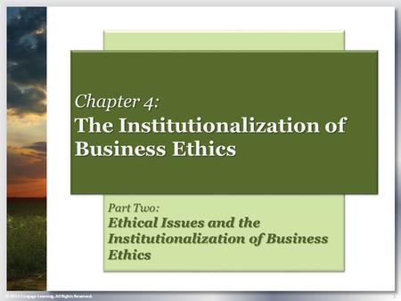 © 2013 Cengage Learning. All Rights Reserved. 1 Part Two: Ethical Issues and the Institutionalization of Business Ethics Chapter 4: The Institutionalization.