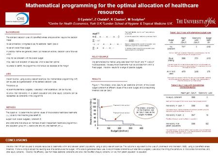 We show that MP can be used to allocate resources to treatments within and between patient populations, using a policy-relevant example. The outcome is.