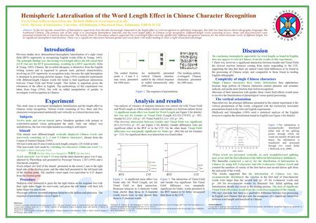 Hemispheric Lateralisation of the Word Length Effect in Chinese Character Recognition Yu-Ju Chou Richard Shillcock