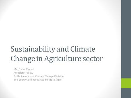 Sustainability and Climate Change in Agriculture sector