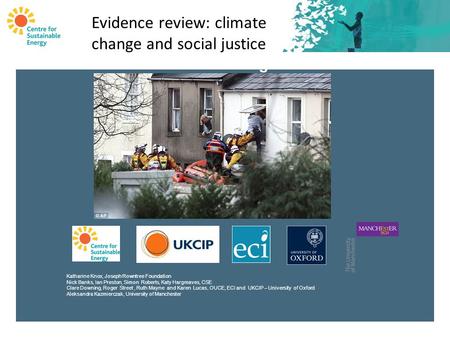 Evidence Review Climate Change and Social Justice Katharine Knox, Joseph Rowntree Foundation Nick Banks, Ian Preston, Simon Roberts, Katy Hargreaves, CSE.