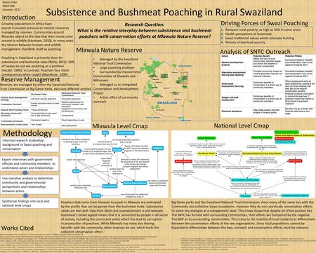 Subsistence and Bushmeat Poaching in Rural Swaziland Growing populations in Africa have placed increased pressure on natural resources managed by reserves.