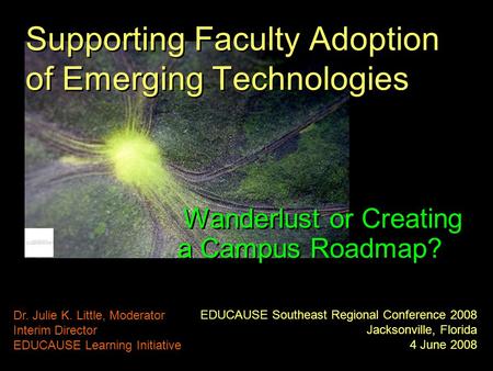 EDUCAUSE Southeast Regional Conference 2008 Jacksonville, Florida 4 June 2008 Dr. Julie K. Little, Moderator Interim Director EDUCAUSE Learning Initiative.