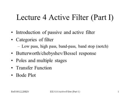 Lecture 4 Active Filter (Part I)