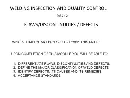 WELDING INSPECTION AND QUALITY CONTROL