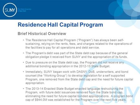 Residence Hall Capital Program Brief Historical Overview The Residence Hall Capital Program (“Program”) has always been self- sustaining, relying on the.