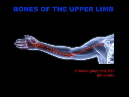 BONES OF THE UPPER LIMB Khaleel Alyahya, PhD, MEd @khaleelya.