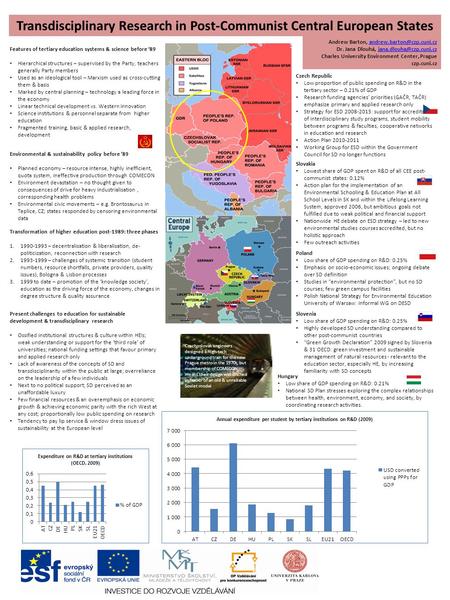 Transdisciplinary Research in Post-Communist Central European States Features of tertiary education systems & science before ‘89 Hierarchical structures.