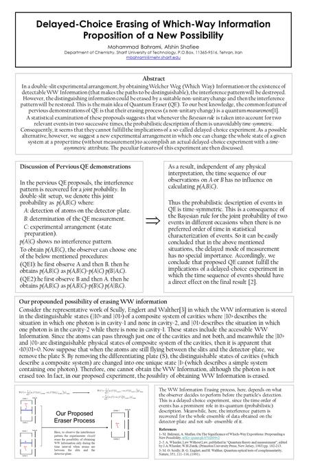 Sdf Delayed-Choice Erasing of Which-Way Information Proposition of a New Possibility sdf Mohammad Bahrami, Afshin Shafiee Department of Chemistry, Sharif.