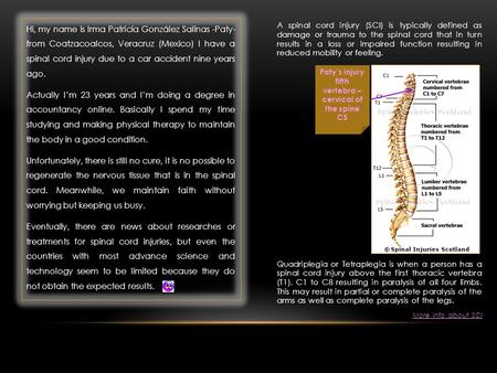 A spinal cord injury (SCI) is typically defined as damage or trauma to the spinal cord that in turn results in a loss or impaired function resulting in.