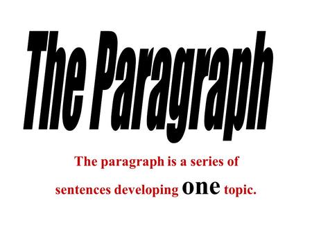 © Capital Community College The paragraph is a series of sentences developing one topic.