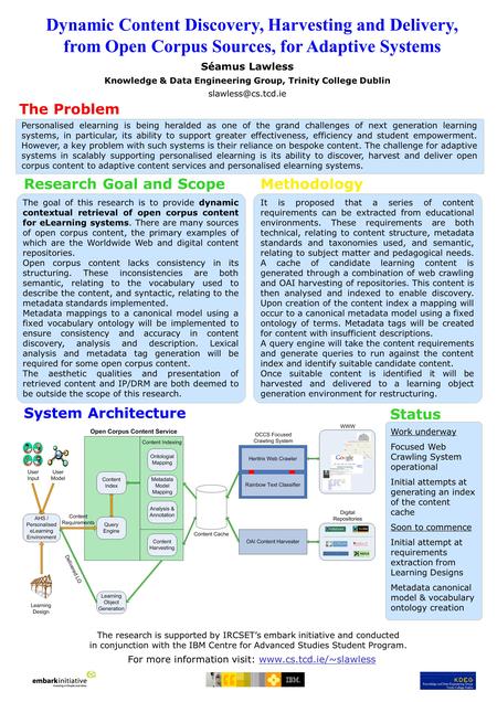 Dynamic Content Discovery, Harvesting and Delivery, from Open Corpus Sources, for Adaptive Systems Séamus Lawless Knowledge & Data Engineering Group, Trinity.