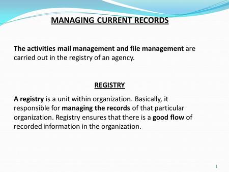 Managing Current Records - Registry