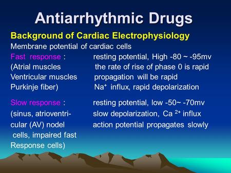 Antiarrhythmic Drugs Background of Cardiac Electrophysiology