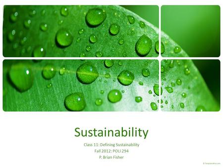 Sustainability Class 11: Defining Sustainability Fall 2012: POLI 294 P. Brian Fisher.