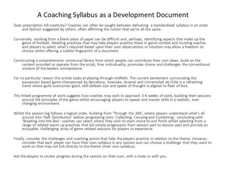 A Coaching Syllabus as a Development Document