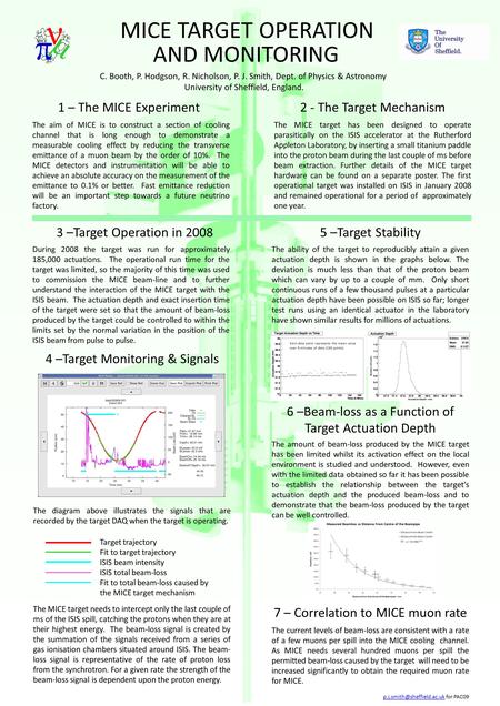 MICE TARGET OPERATION C. Booth, P. Hodgson, R. Nicholson, P. J. Smith, Dept. of Physics & Astronomy University of Sheffield, England.