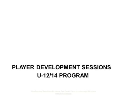 New England Revolution Academy. One Patriot Place. Foxborough, MA 02035 www.revolutionsoc PLAYER DEVELOPMENT SESSIONS U-12/14 PROGRAM.