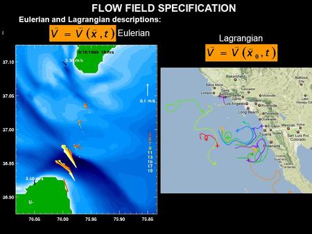 FLOW FIELD SPECIFICATION Eulerian and Lagrangian descriptions: Eulerian Lagrangian.