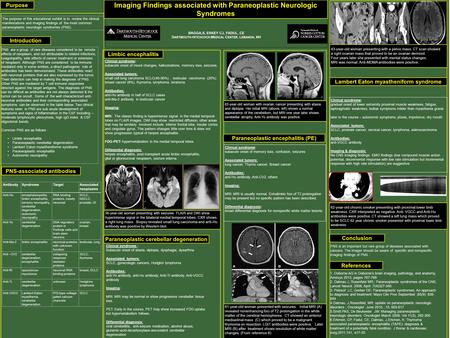 Introduction References Conclusion BAGGA,S, ESKEY CJ, FADUL, CE D ARTMOUTH -H ITCHCOCK M EDICAL C ENTER, L EBANON, NH Imaging Findings associated with.