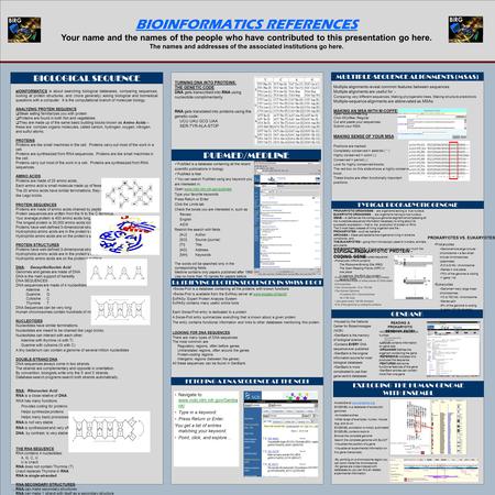 TEMPLATE DESIGN © 2008 www.PosterPresentations.com BIOINFORMATICS REFERENCES Your name and the names of the people who have contributed to this presentation.