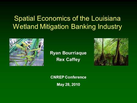 Spatial Economics of the Louisiana Wetland Mitigation Banking Industry CNREP Conference May 28, 2010 Ryan Bourriaque Rex Caffey.