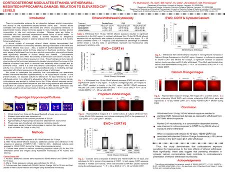 CORTICOSTERONE MODULATES ETHANOL WITHDRAWAL- MEDIATED HIPPOCAMPAL DAMAGE: RELATION TO ELEVATED CA 2+ LEVELS PJ Mulholland 1, RL Self 1, BR Harris 2, HJ.