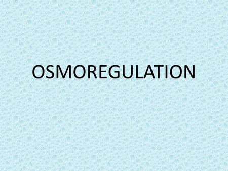 OSMOREGULATION.