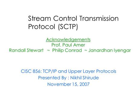 Stream Control Transmission Protocol (SCTP)