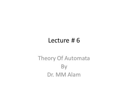 Theory Of Automata By Dr. MM Alam