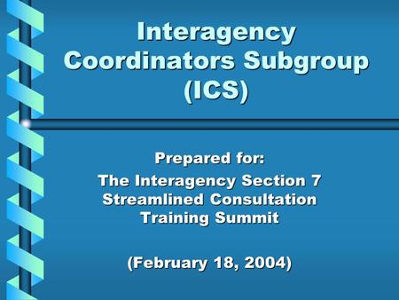 Interagency Coordinators Subgroup (ICS) Prepared for: The Interagency Section 7 Streamlined Consultation Training Summit (February 18, 2004)