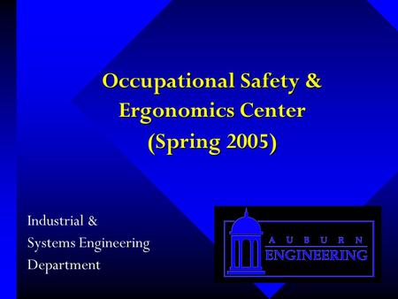 Occupational Safety & Ergonomics Center (Spring 2005) Industrial & Systems Engineering Department.