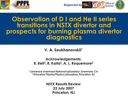 V. A. Soukhanovskii 1 Acknowledgements: R. Bell 2, R. Kaita 2, A. L. Roquemore 2 1 Lawrence Livermore National Laboratory, Livermore, CA 2 Princeton Plasma.