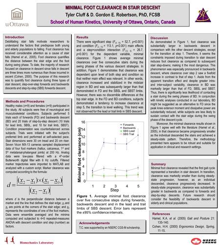 MINIMAL FOOT CLEARANCE IN STAIR DESCENT Tyler Cluff & D. Gordon E. Robertson, PhD, FCSB School of Human Kinetics, University of Ottawa, Ontario, Canada.