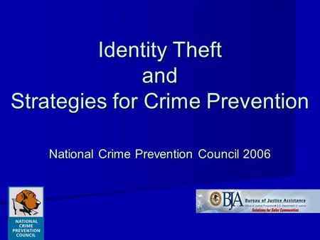 Identity Theft and Strategies for Crime Prevention National Crime Prevention Council 2006.